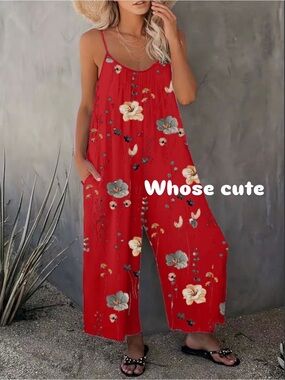 Red Floral Wide-Leg Jumpsuit New Boutique